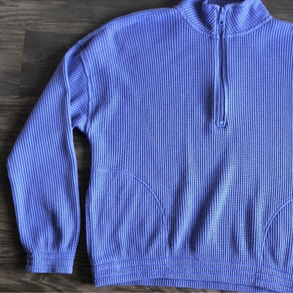 Aerie Cozy Up Waffle Quarter Zip Sweater Pullover Medium Blue Periwinkle - Picture 9 of 9